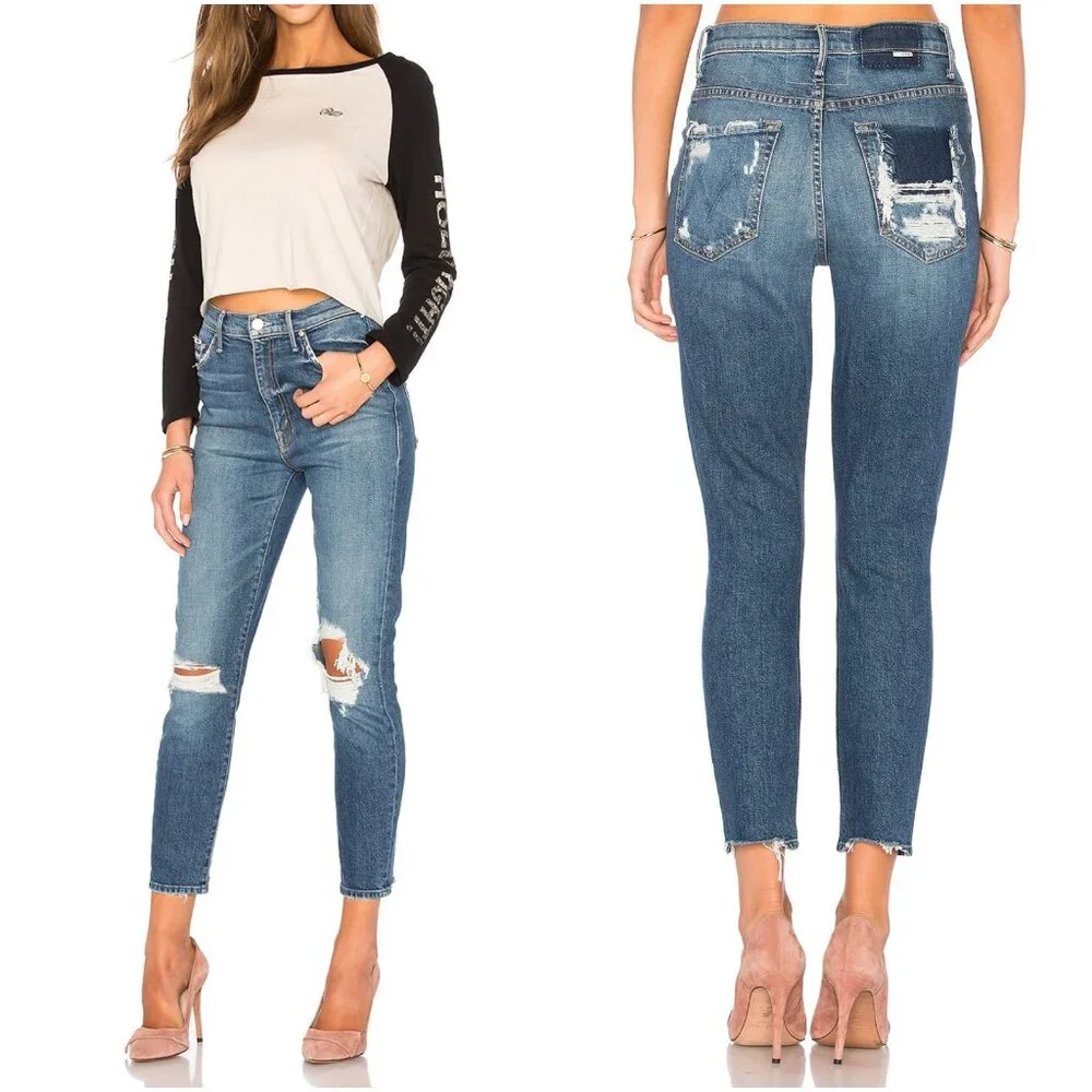 NWT MOTHER The Swooner Crop Jeans Your Treat Or Mine Distressed 24,26,27 $268